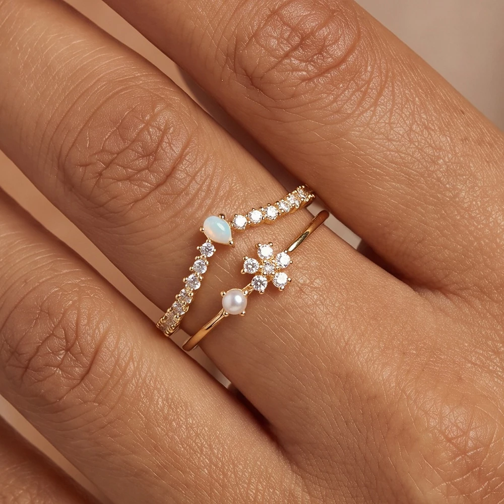 Open Wishbone Pearl And Flower Cluster Ring