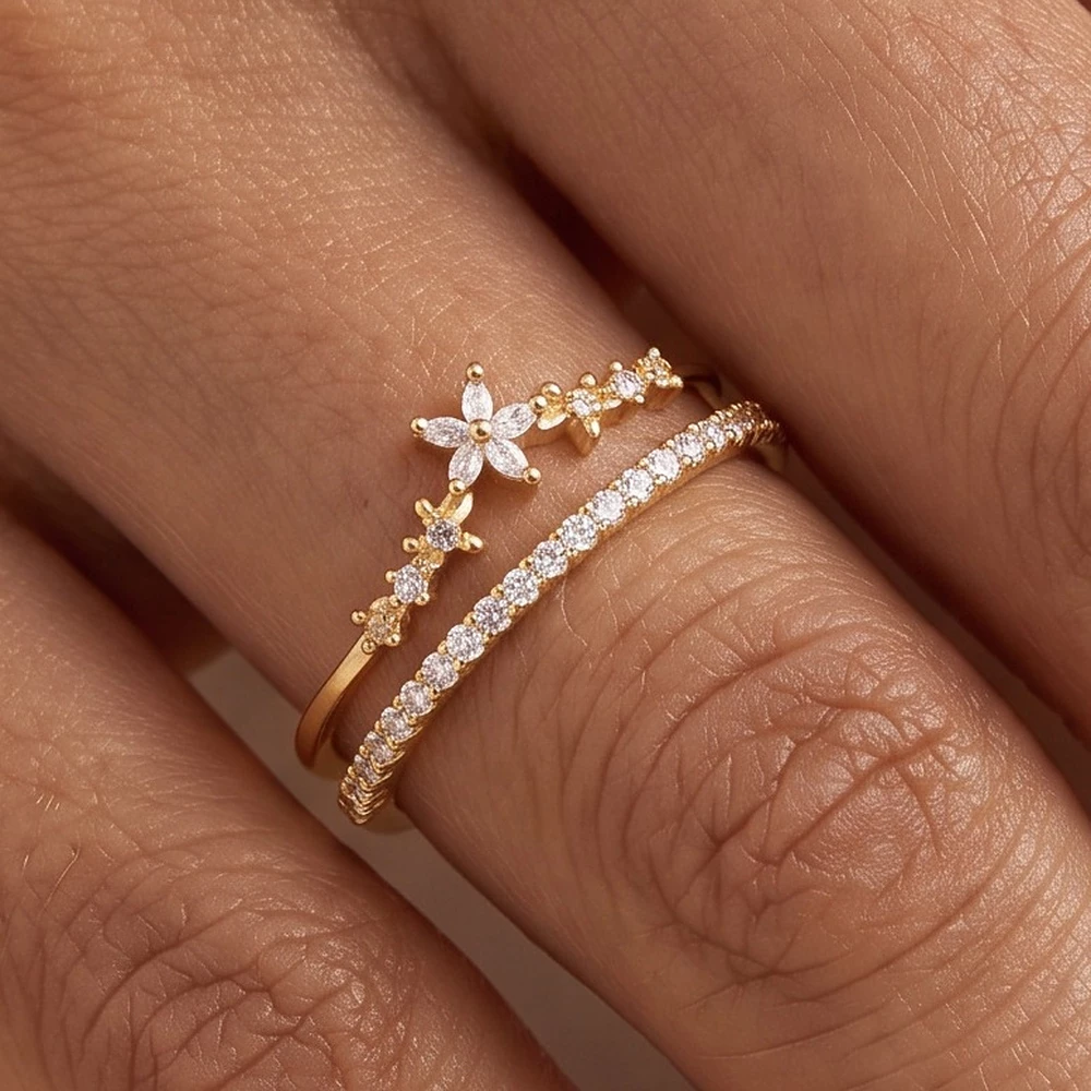 Gold Dipped Flower Pave Double Ring