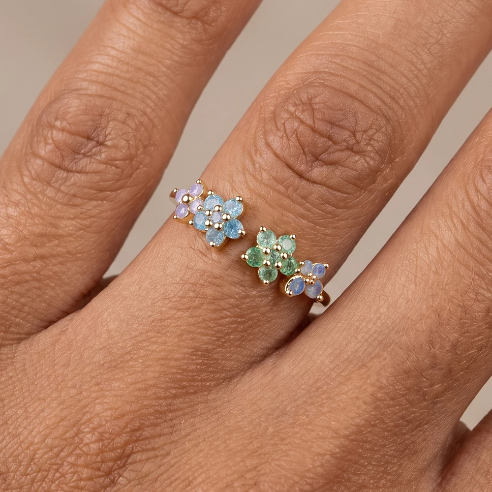 Gold Dipped Four Flower Cz Cluster Open Ring