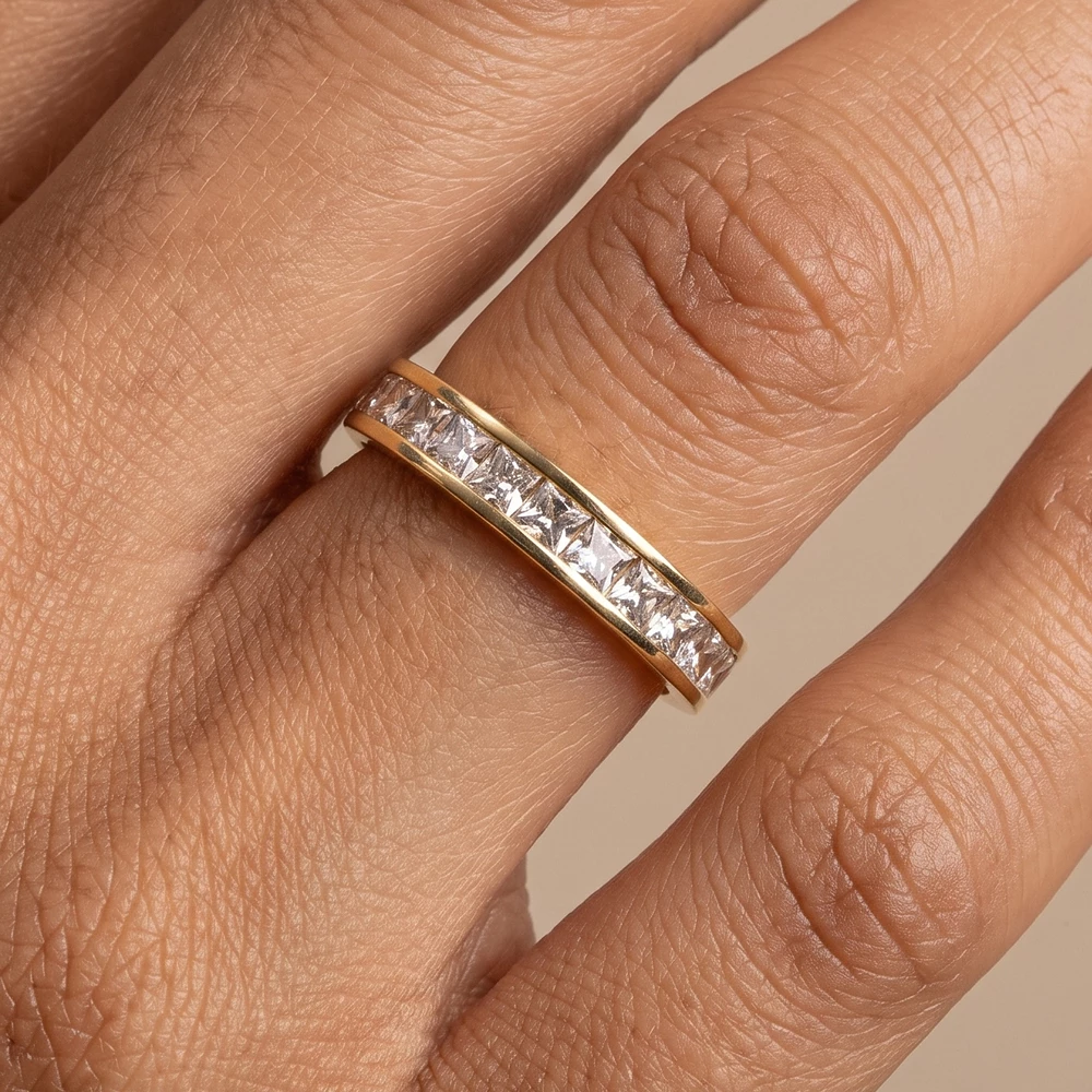 Gold Dipped Princess Cut Cz Channel Eternity Band Ring