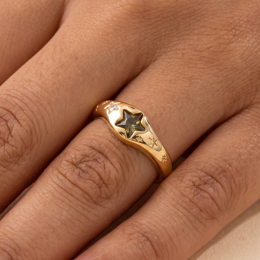 Cz Star Signet Open Adjustable Ring