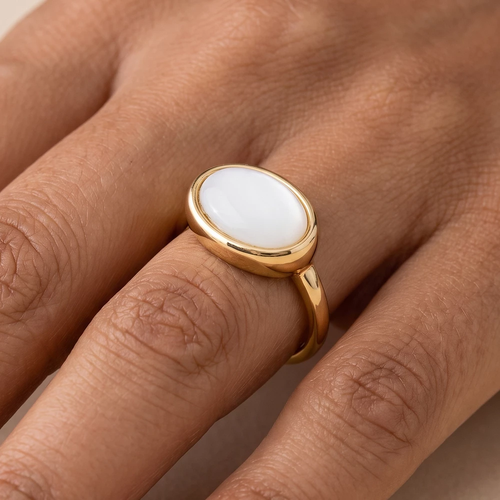 Mother Of Pearl Oval Bezel Statement Ring