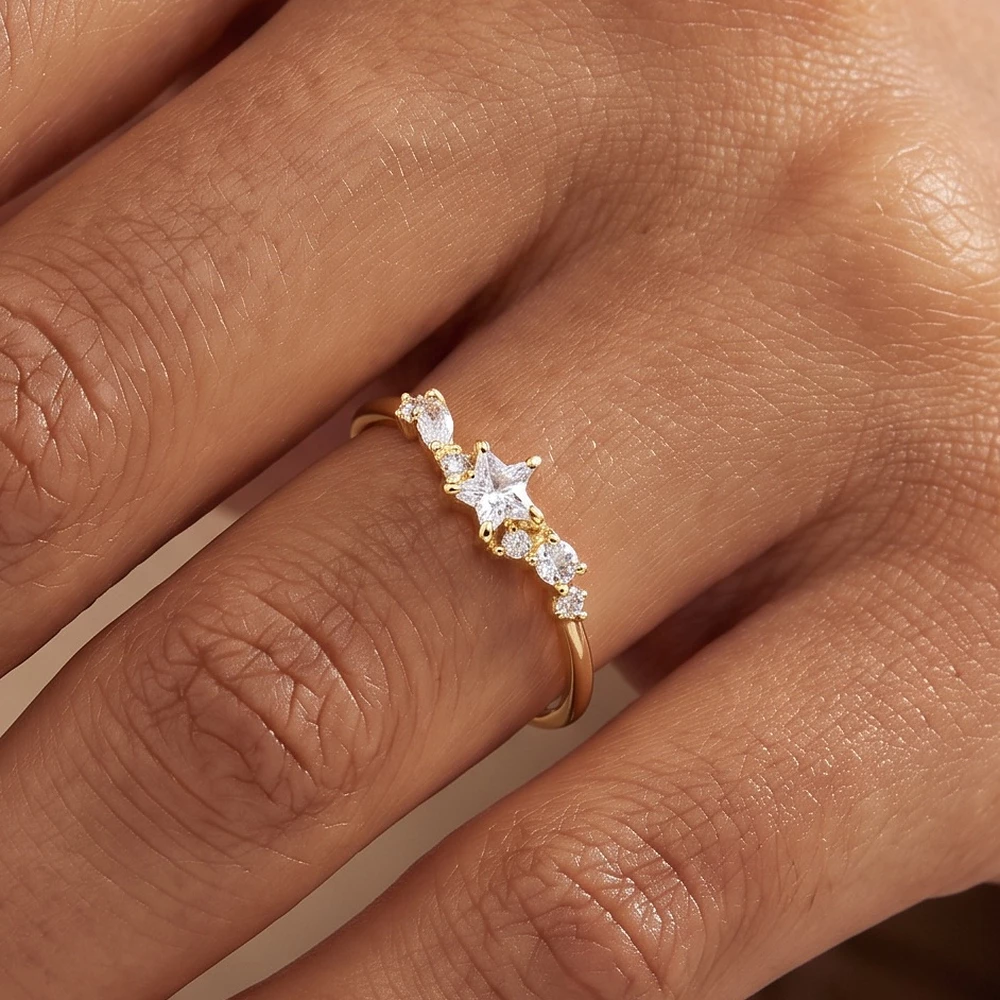 Pave Star Center Stone Accent Ring