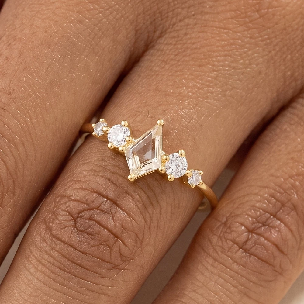 Kite Cut Center Stone Dainty Ring