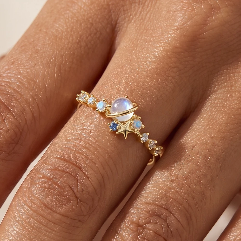 Crescent Moon And Star Celestial Ring