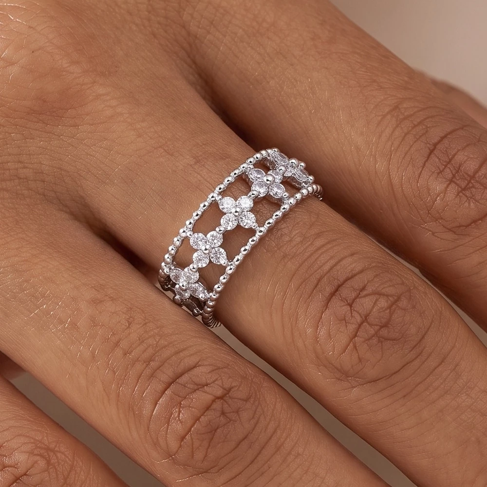Wide Beaded Edge Open Cuff Statement Ring