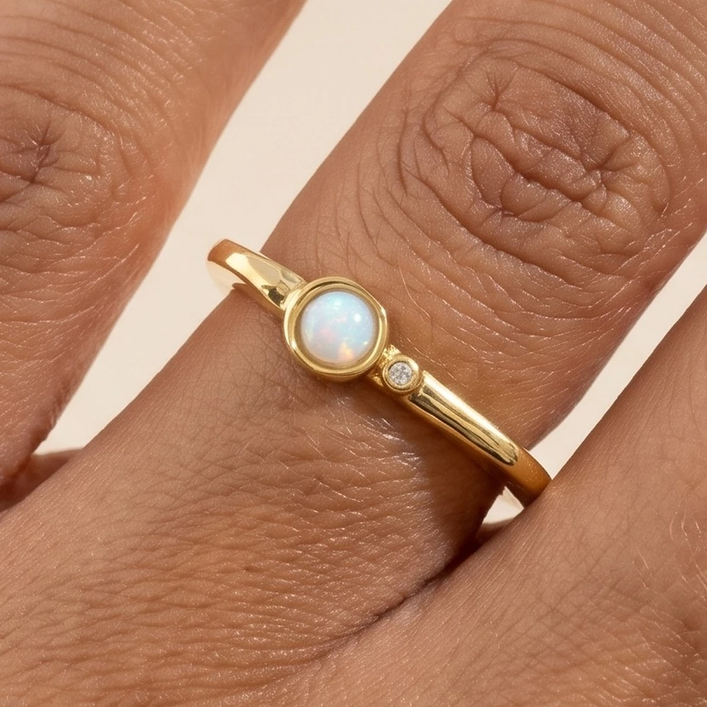 Gold Dipped Round Opal Bezel Ring
