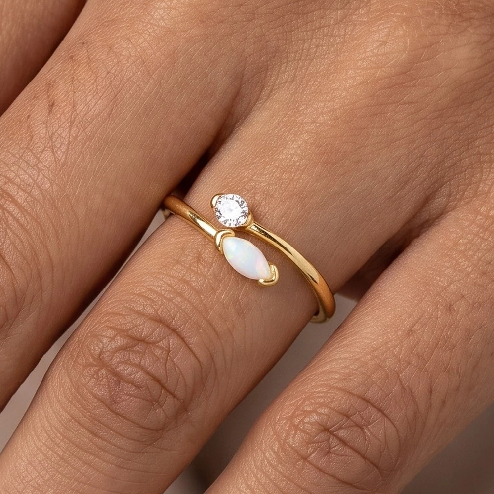Gold Dipped Opal Crystal Bypass Ring
