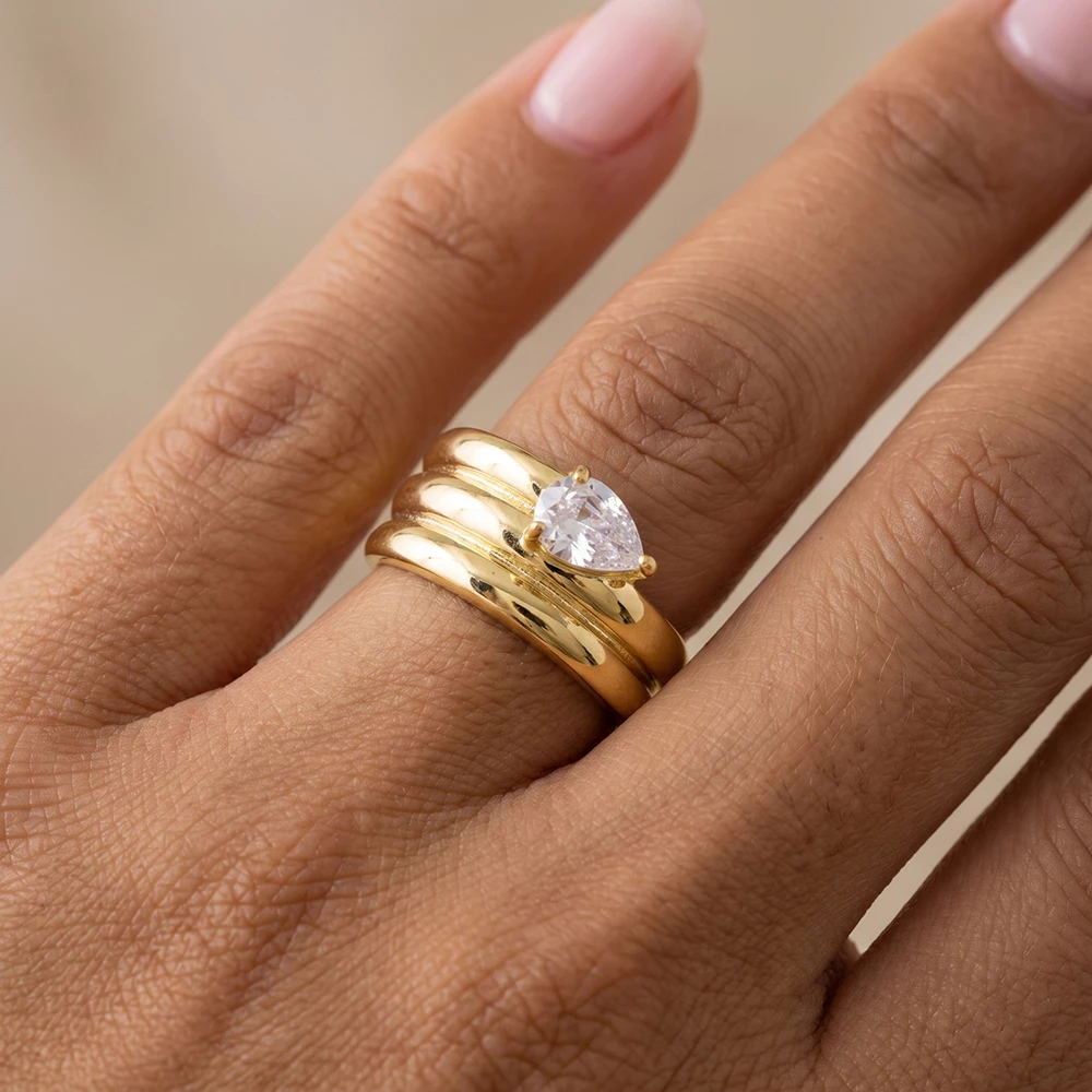 Pear Cut Cz Triple Band Wrap Ring