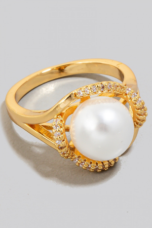 Intricate Cz Halo Set Pearl Stud Band Ring