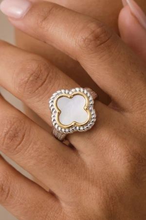 Two Tone Mother Of Pearl Clover Band Ring