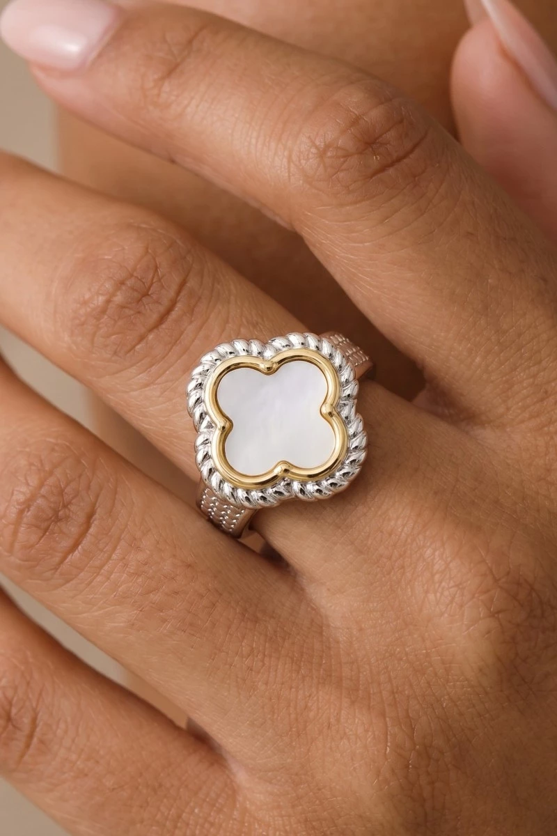 Two Tone Mother Of Pearl Clover Band Ring