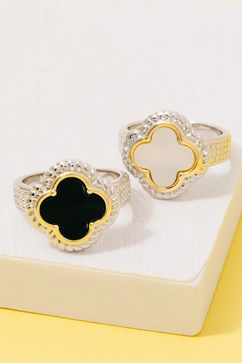 Two Tone Mother Of Pearl Clover Band Ring