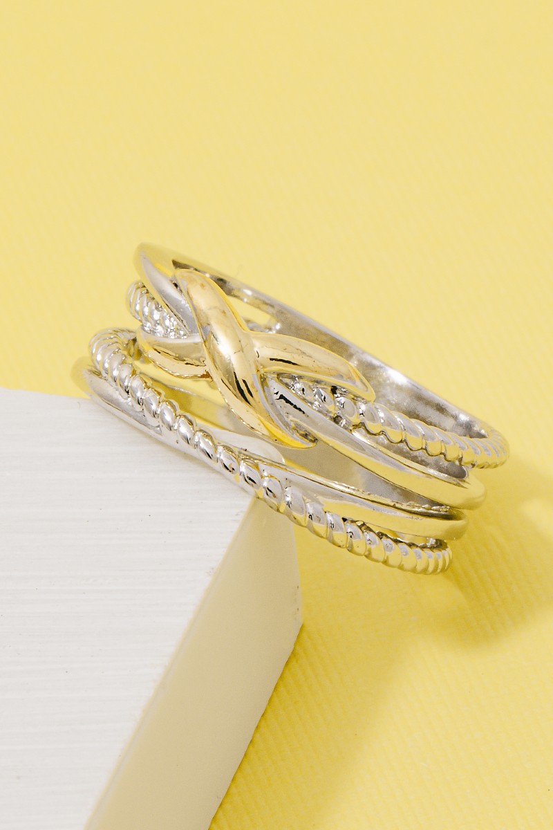 Two Tone X Rope Textured Band Ring