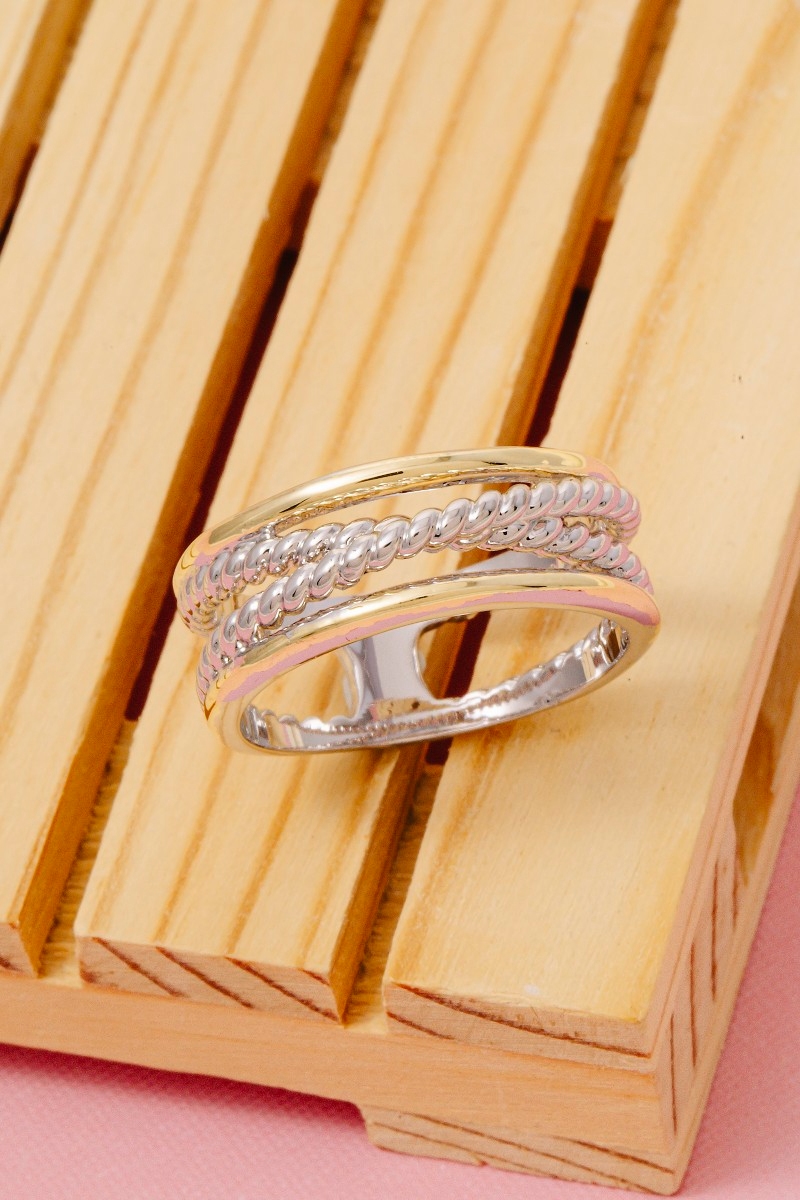 Gold Dipped Two Tone Rope Twist Pattern Ring