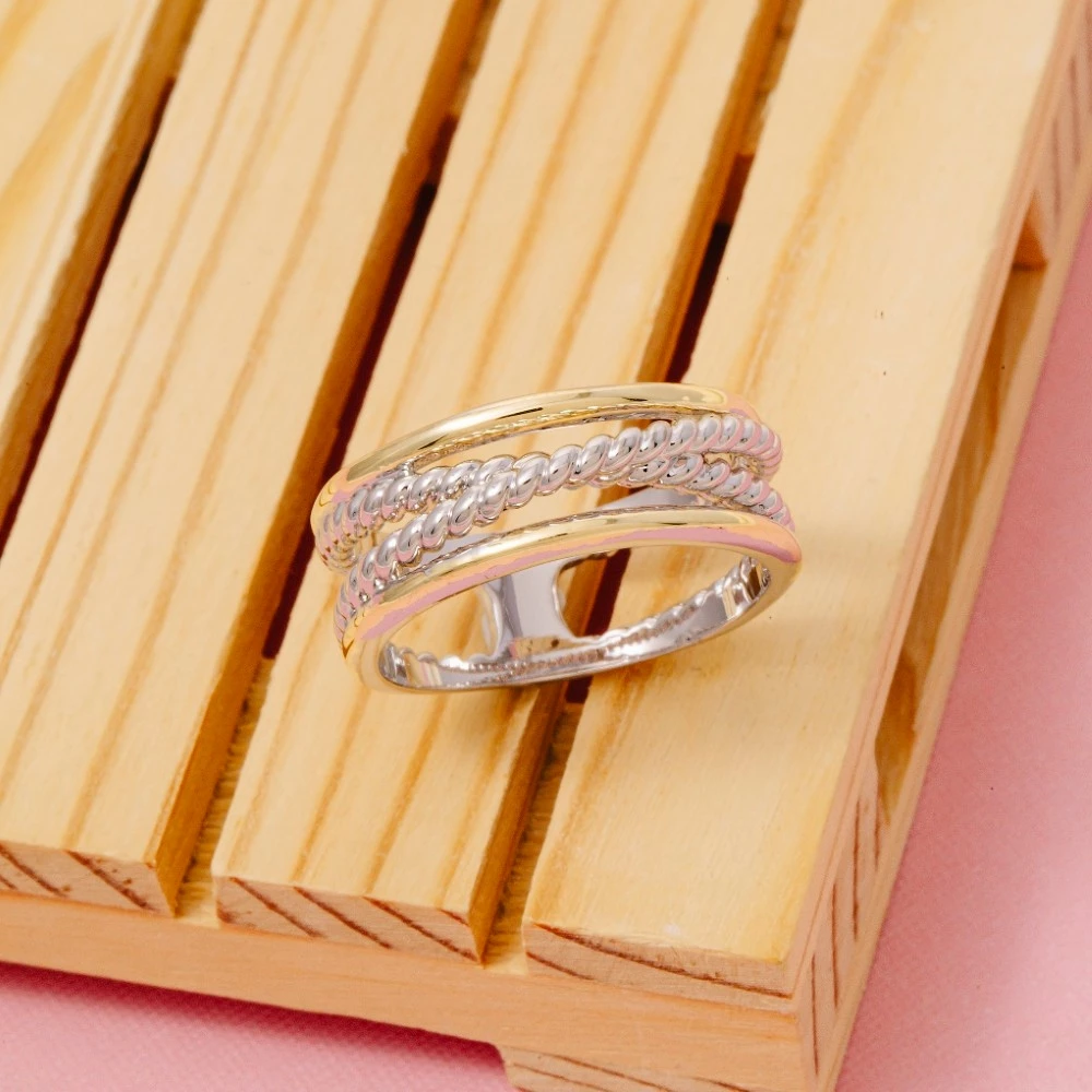 Gold Dipped Two Tone Rope Twist Pattern Ring