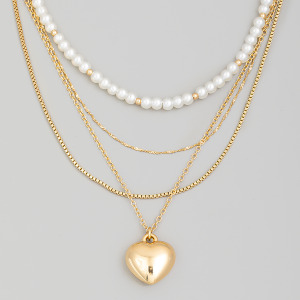 Metallic Heart Pendant Layered Necklace