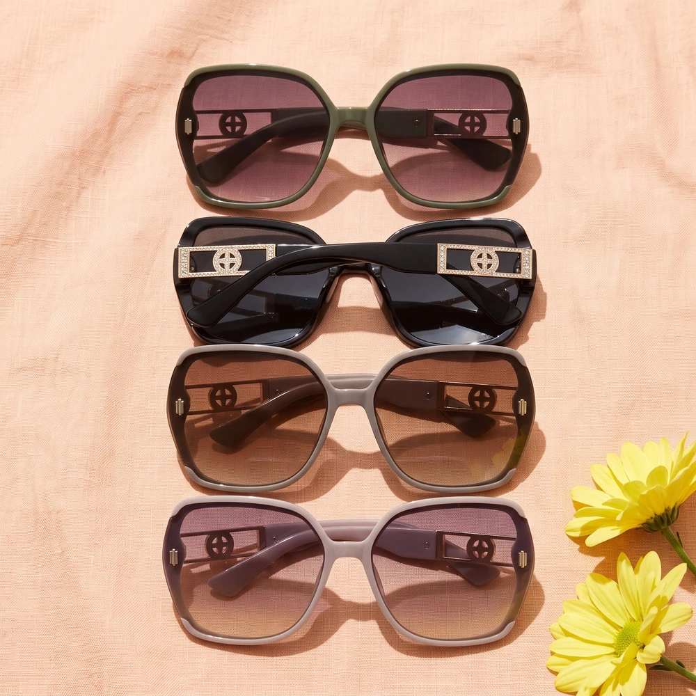 Oversized Geometric Sunglasses With Open Temples