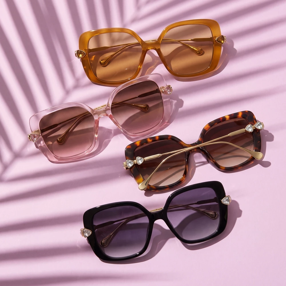 Square Glam Sunglasses With Twisted Wire Temples