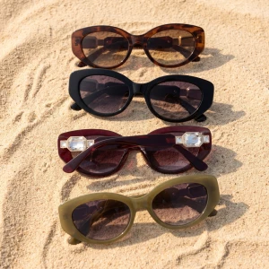 Retro Oval Sunglasses With Metal Corner Accent