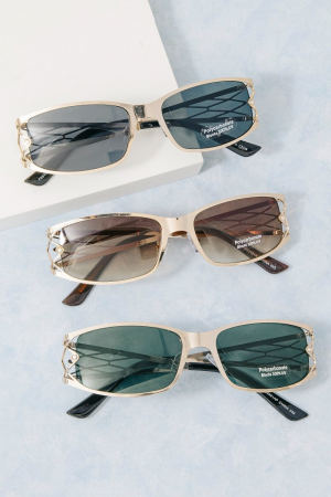 Slim Rectangle Sunglasses With Filigree Metal Frame