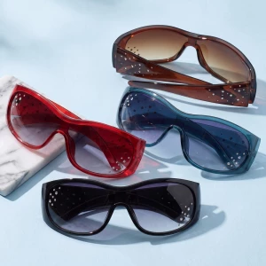 Sport Wrap Shield Sunglasses With Rhinestones