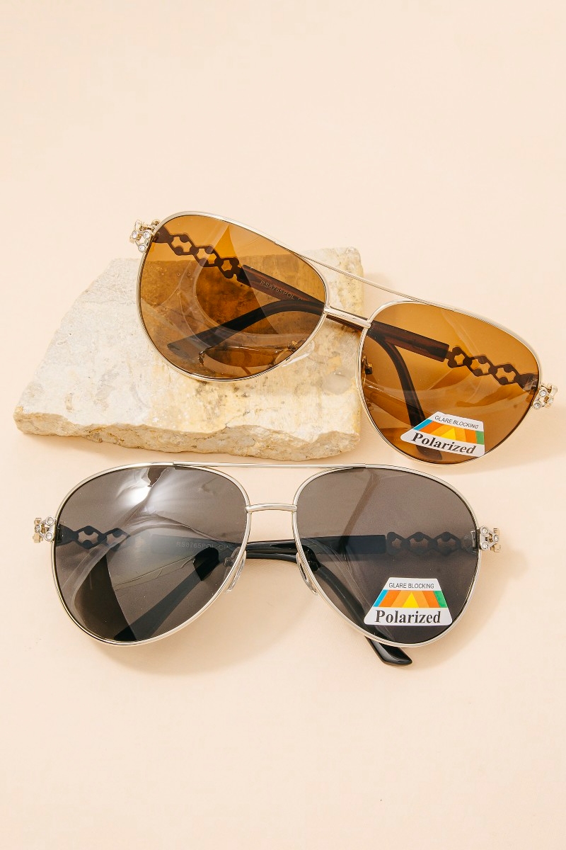 Polarized Crystal-Temple Aviator Sunglasses