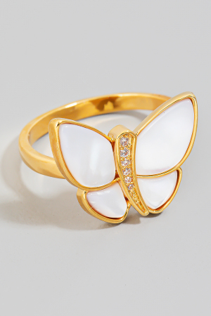 Cz And Pearl Butterfly Metallic Open Band Ring