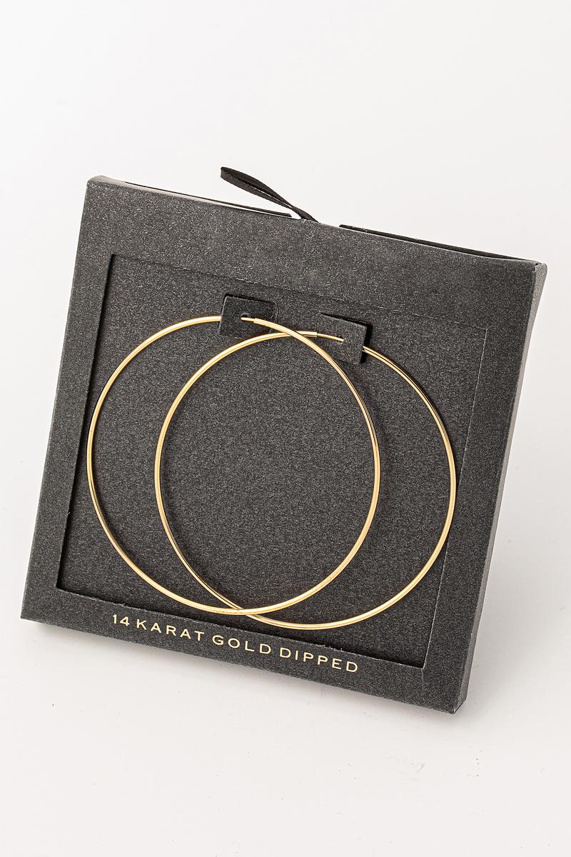 Secret Box Gold Dipped Skinny 60Mm Hoop Earrings