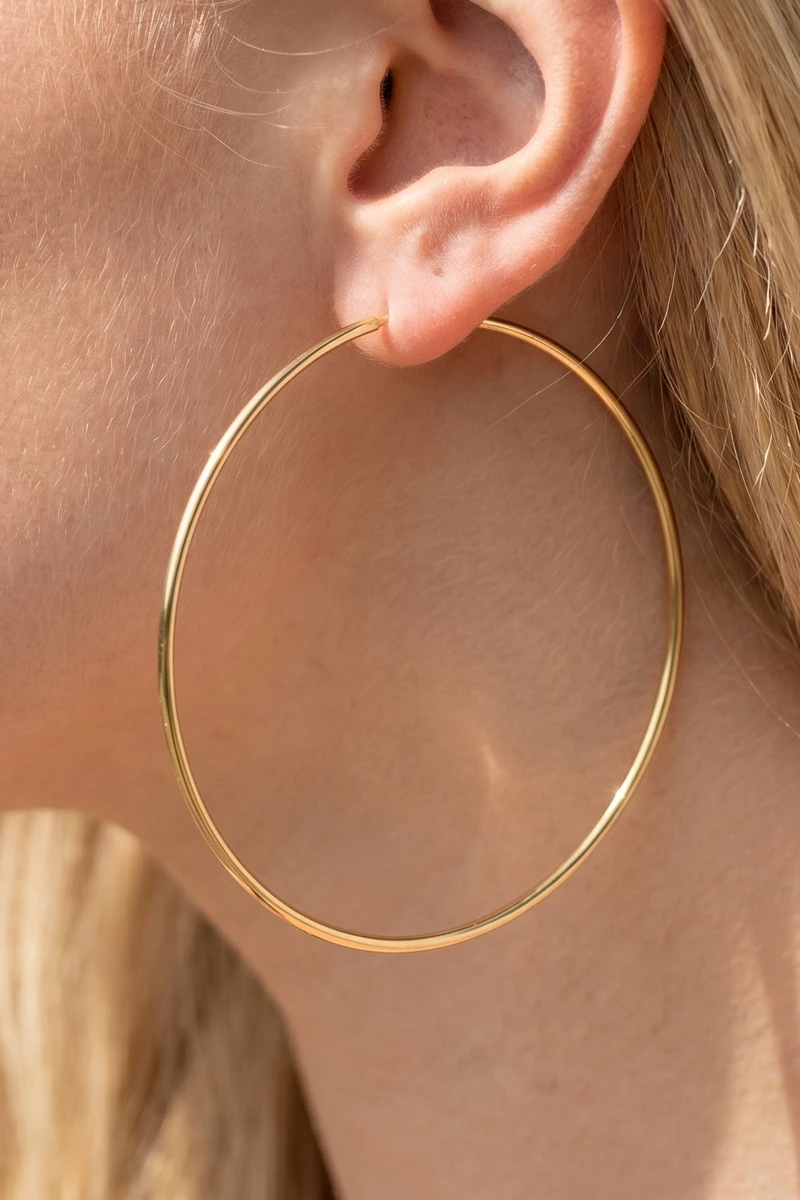 14K Gold Dipped Oversized Thin Wire Hoop Earrings
