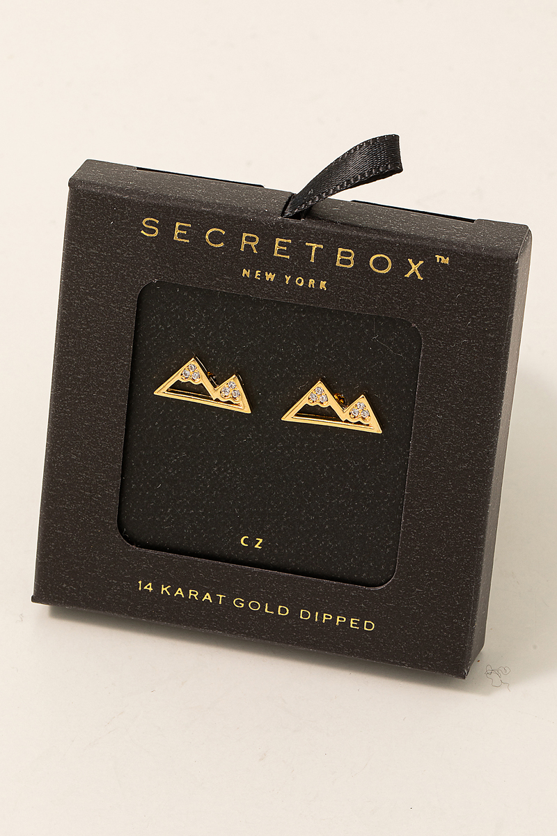 Mini Gold Dipped Cz Mountain Stud Earrings
