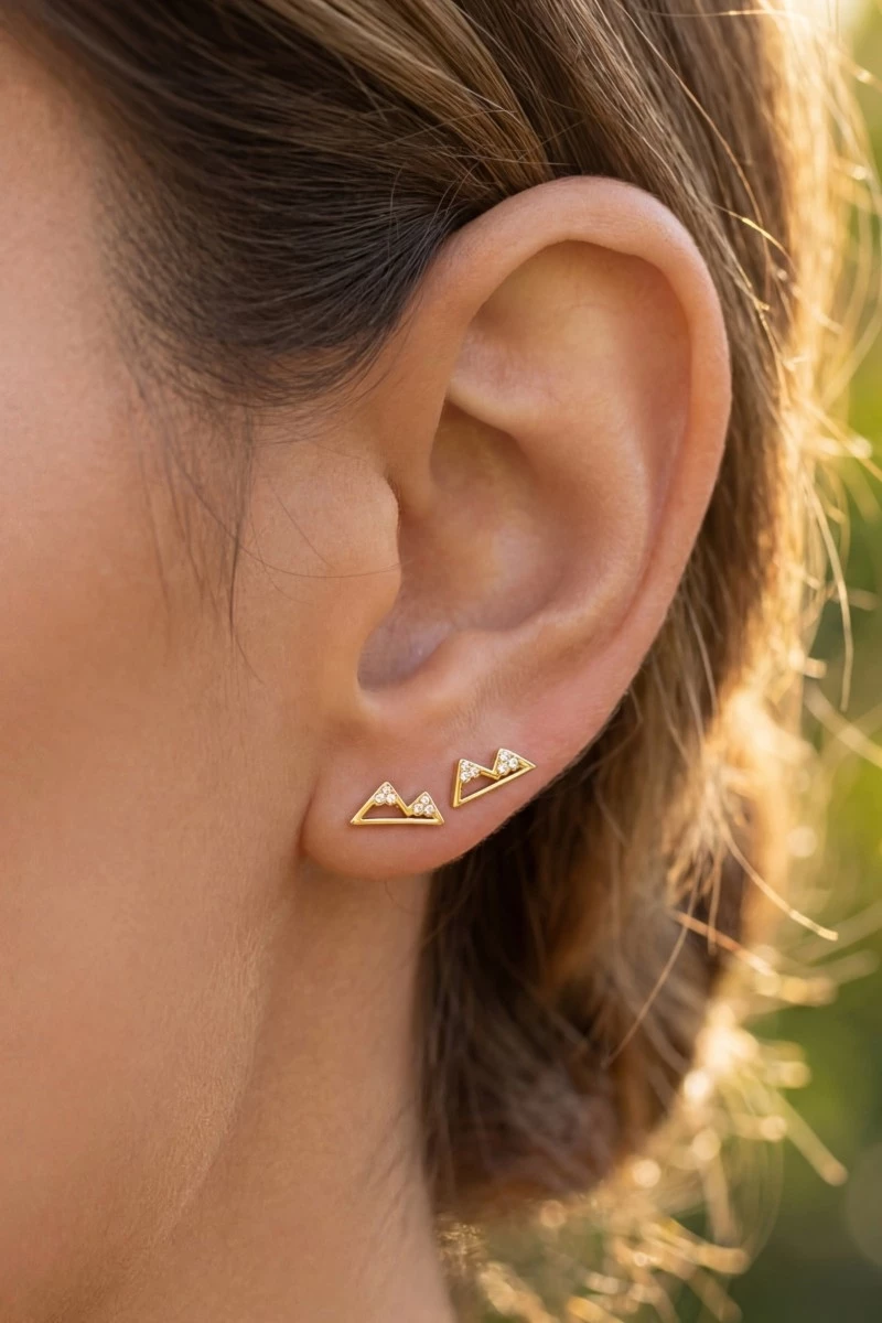 Mini Gold Dipped Cz Mountain Stud Earrings