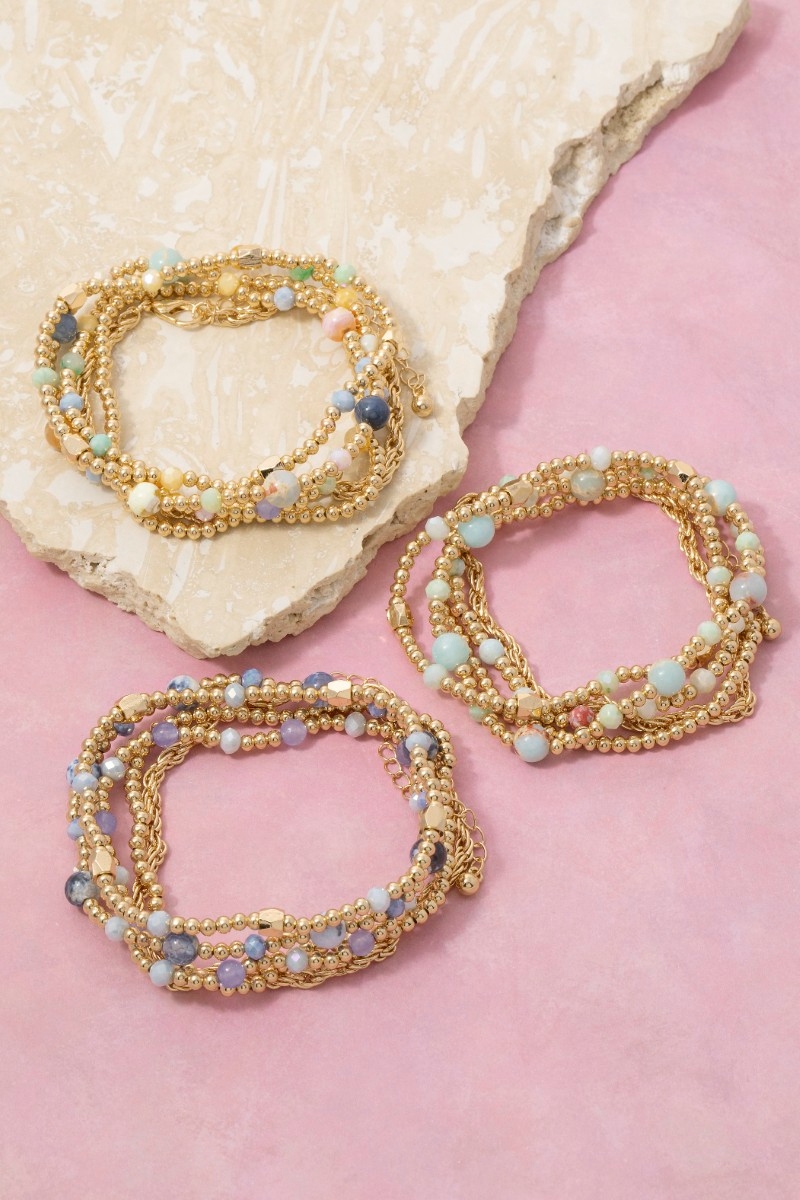 Stone And Metallic Beaded Bracelet Set