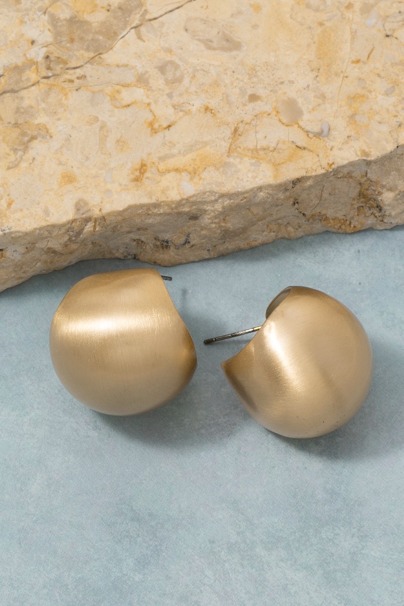 Secret Box Brushed Gold Dipped Hollow Ball Hoop Earrings