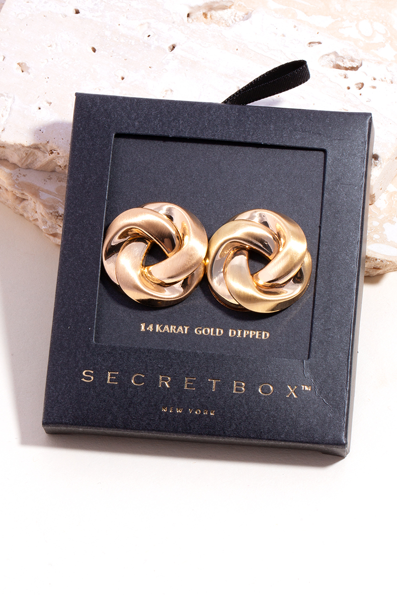 Secret Box Brushed Gold Dipped Small Knotted Stud Earrings