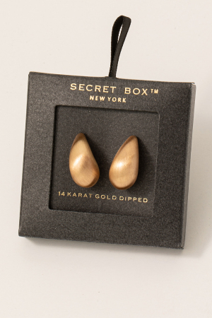 Secret Box Brushed Gold Dipped Small Tear Drop Stud Earrings
