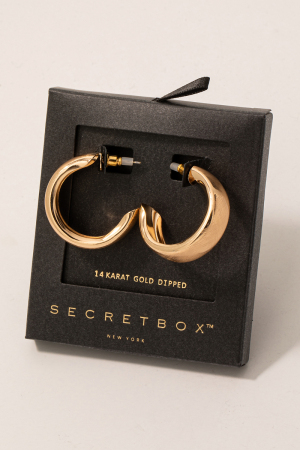 Secret Box Gold Dipped Beveled Brushed Hoop Earrings