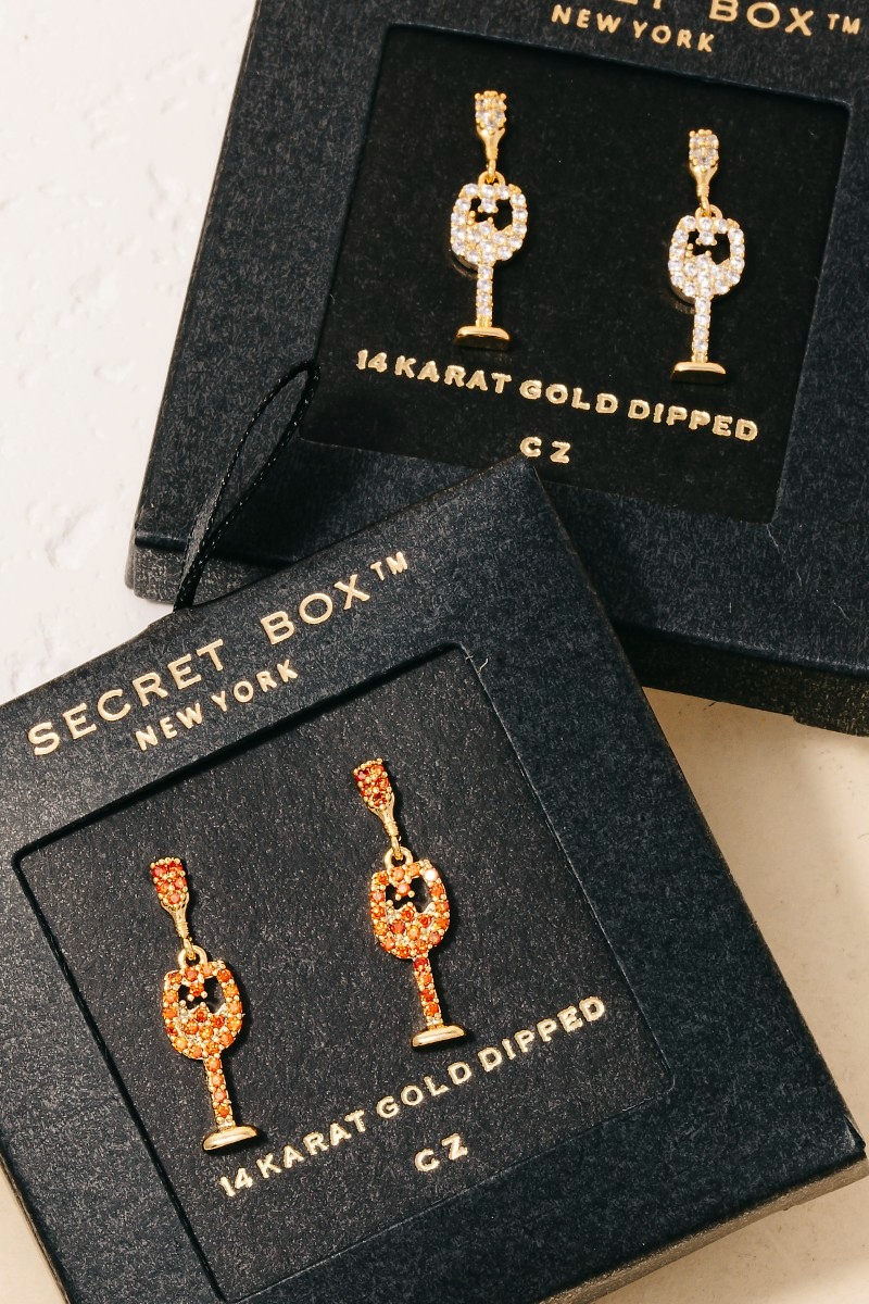 Secret Box Gold Dipped Secret Box Wine Glass Stud Earrings