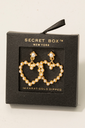 Gold Dipped Pearl Studded Heart Dangle Earrings