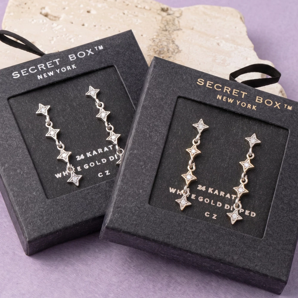 Cz North Star Station Linear Drop Earrings