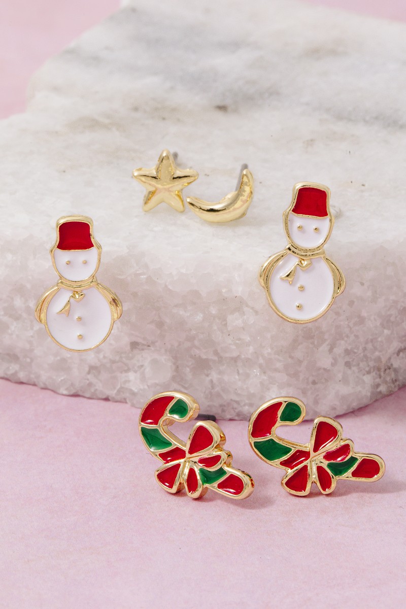 Secret Box Gold Dipped Christmas Theme Stud Earrings Set