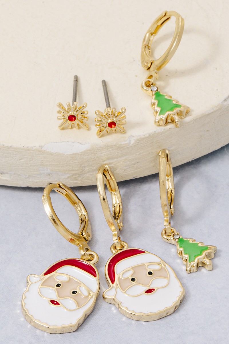Secret Box Gold Dipped Mixed Christmas Theme Earrings Set