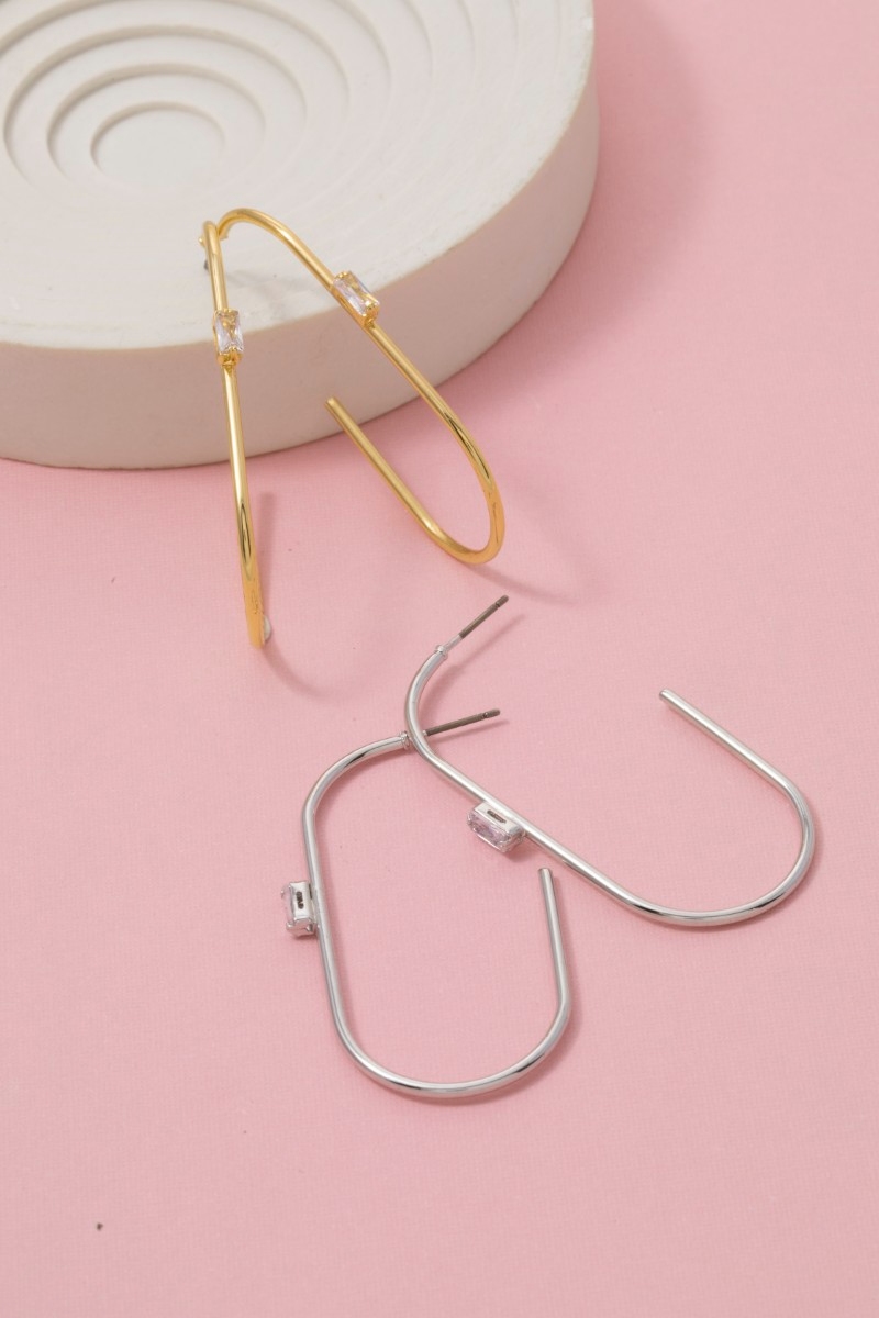 Secret Box Gold Dipped Cz Open Oval Hoop Earrings