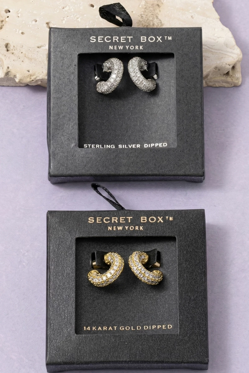 Pave Cz Chunky Dome Huggie Earrings