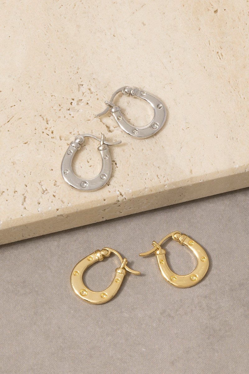14K Gold Dipped Cz Horseshoe Hoop Earrings