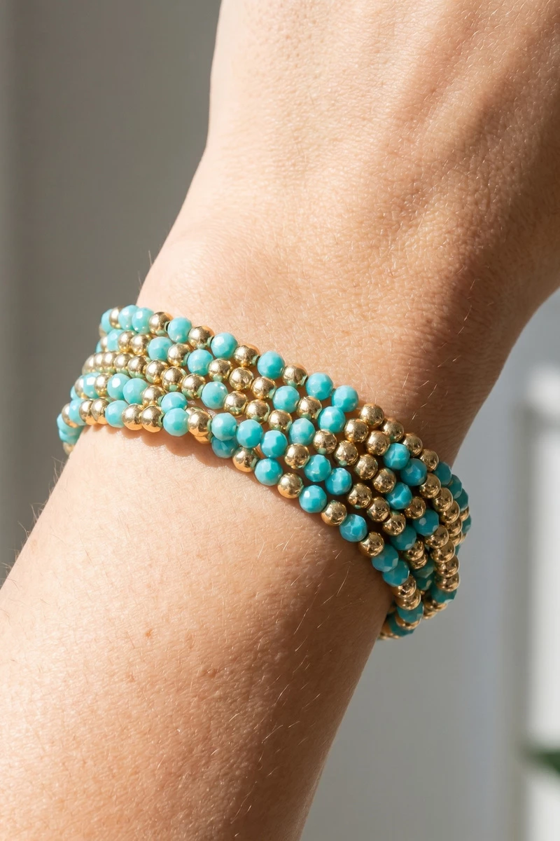 Crystal Ball Bead Multi Strand Stretch Bracelet