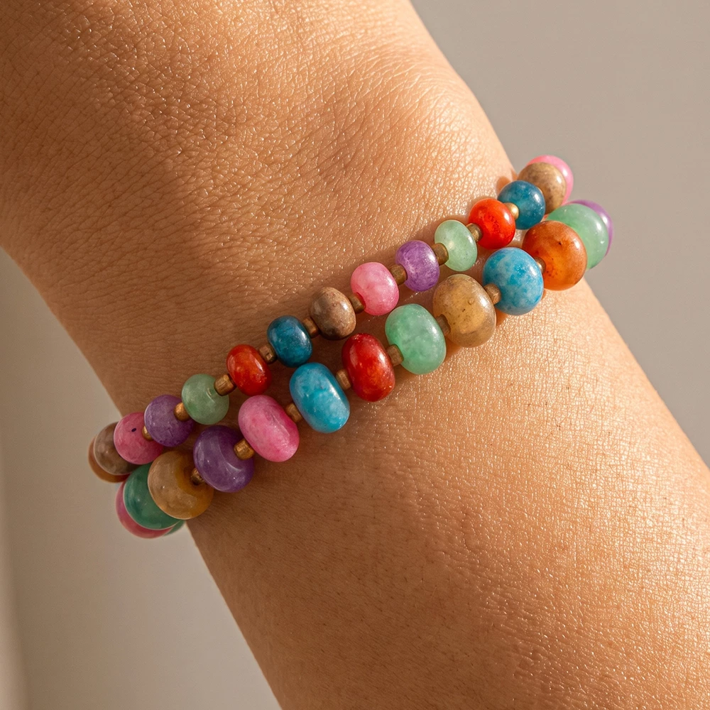 Semi Precious Stone Double Rondelle Stretch Bracelet