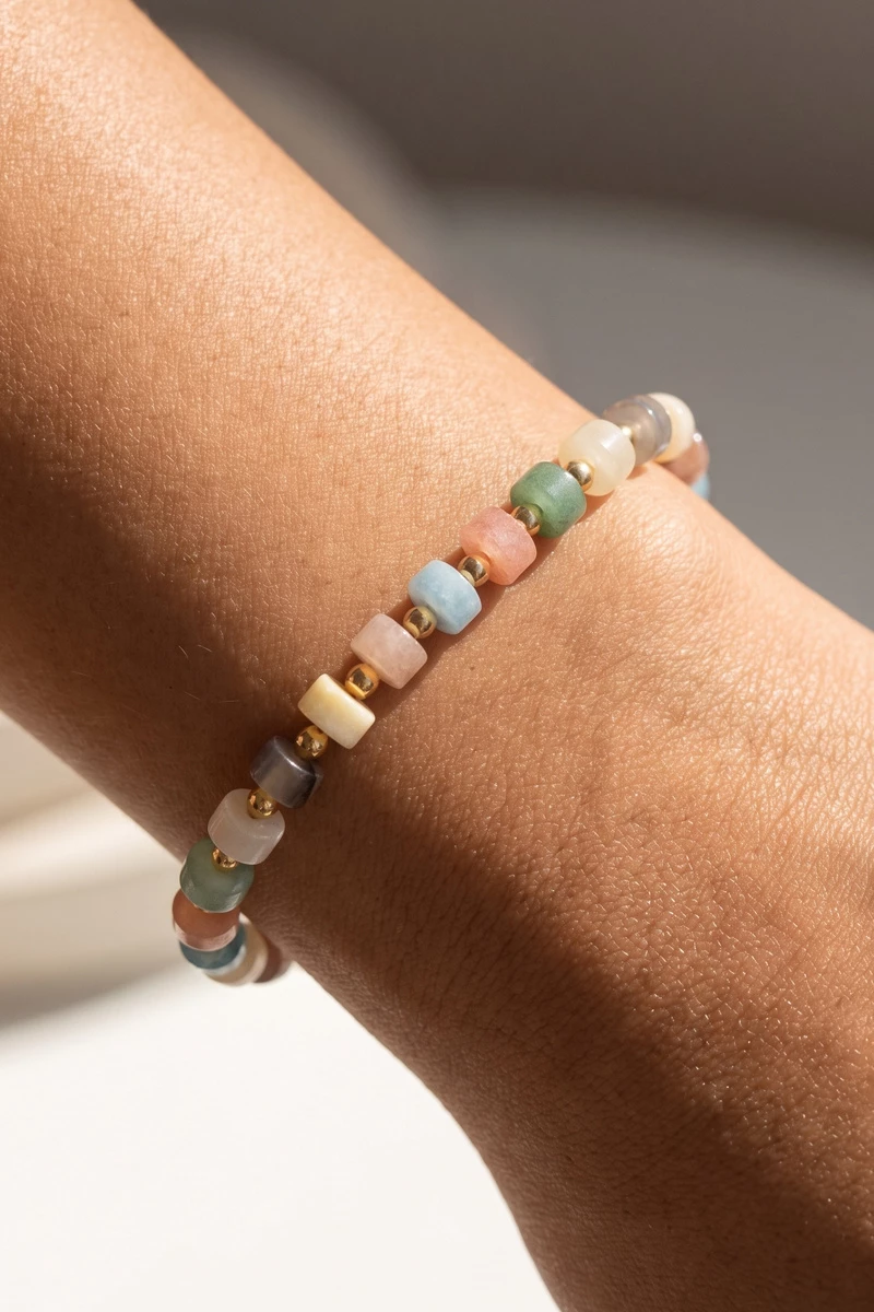 Semi Precious Disc Bead Stretch Bracelet