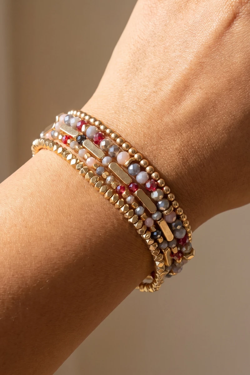 Faceted Bead And Bar Stretch Bracelet Set