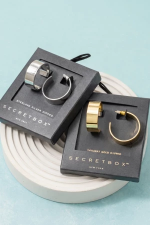 14K Gold Dipped Secret Box Wide Flat Hoop Earrings
